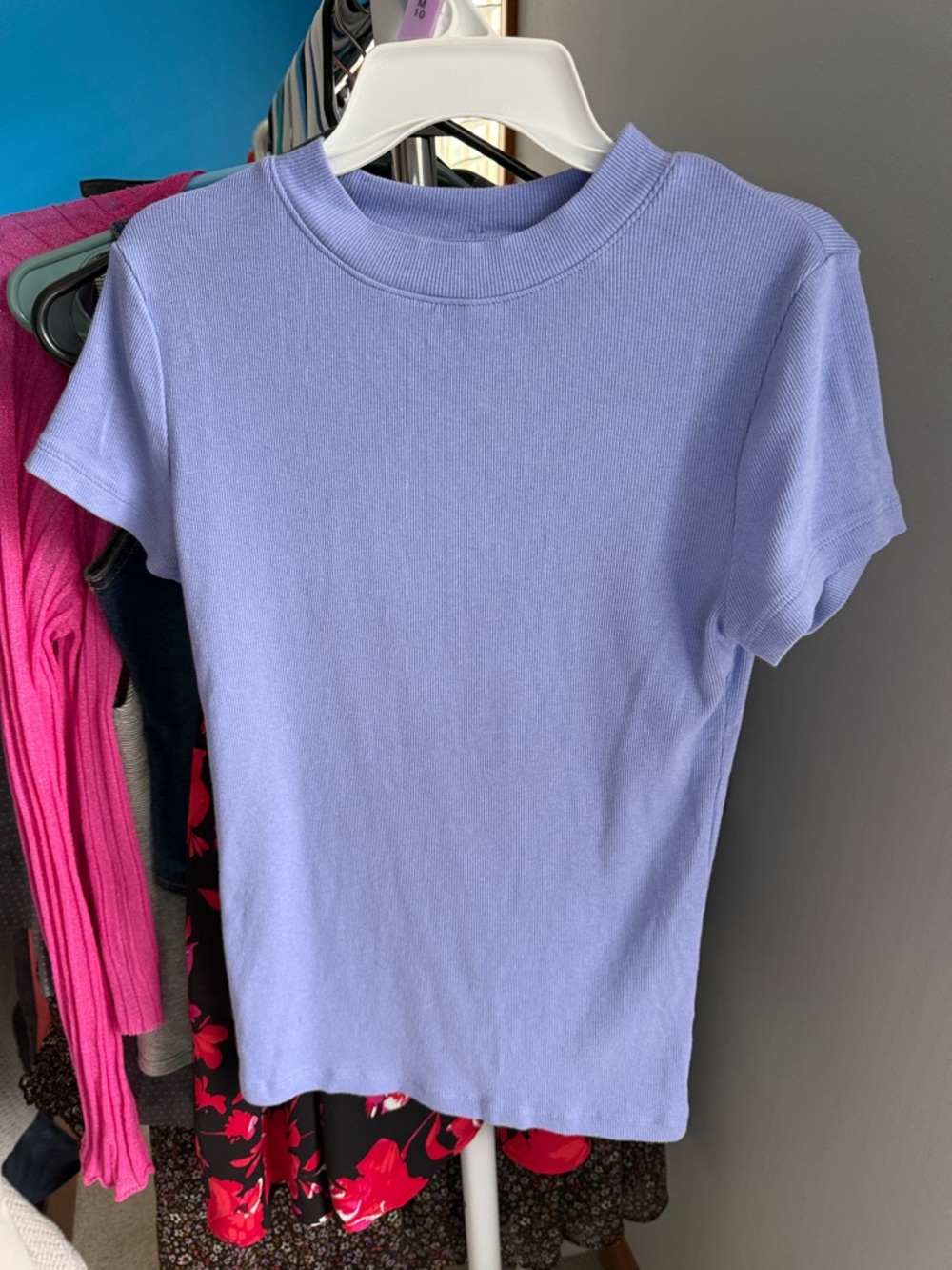 Light Periwinkle Ribbed Tee with Subtle Logo